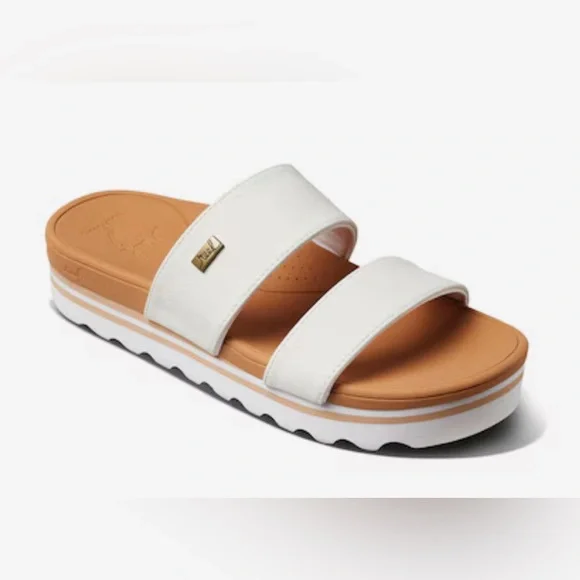 REEF Banded Horizon White Double Strap Platform Sandal Slide 10 - Picture 1 of 9